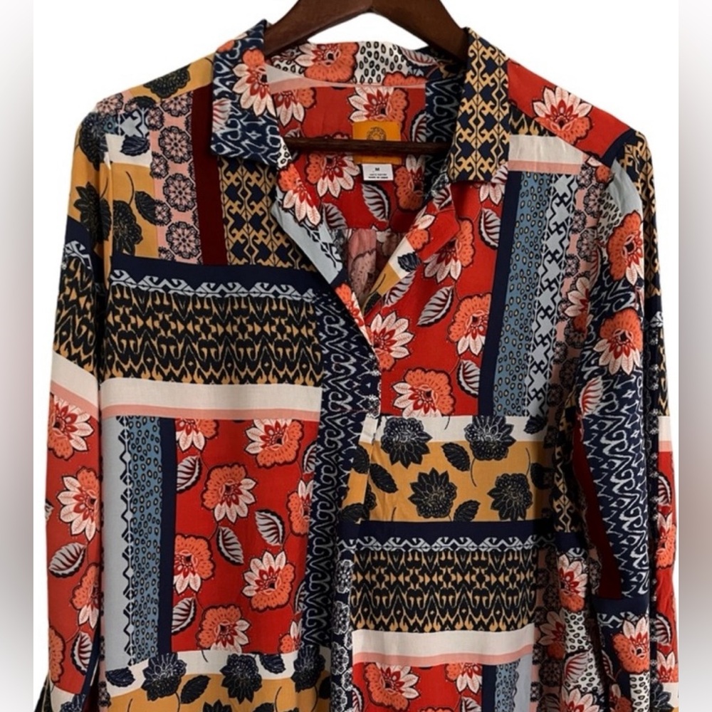 Ruby Rd. Multi-Color 3/4 Rolled Sleeve 100% Rayon Pull Over Blouse, Size M